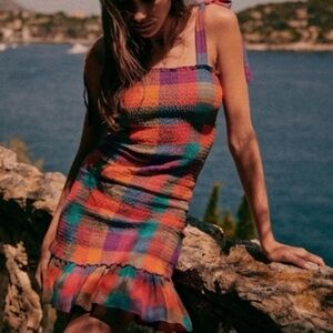 Sezane Vibrant Plaid Mini Dress